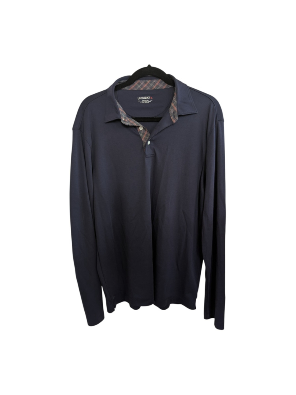 Untuckit Long Sleeve Damaschino Reg. Fit Shirt Placket Navy Size Medium - Picture 2 of 10